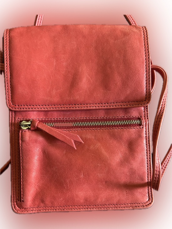Purley Merino Handbags - Women's Coral Leather Crossbody Bag with Front Zip